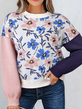 Floral Panel Colorblock Sleeve Patchwork Sweater Floral OutfitFlow