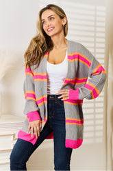 Woven Right Ribbed Long Sleeve Cardigan Dark Gray OutfitFlow
