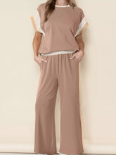 Color Block Detail Casual Two-piece Set Camel OutfitFlow