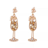 Champagne Glass Rhinestone Dangle Earrings Gold onesize OutfitFlow