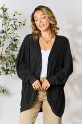 Basic Bae Full Size Ribbed Cocoon Cardigan Black OutfitFlow