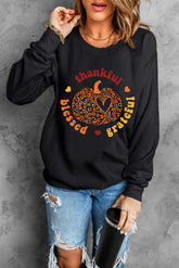 Pumpkin Graphic Long Sleeve Sweatshirt Black OutfitFlow