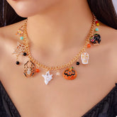 Halloween Charm Necklace with Festive Pendant Collection Tangerine One Size OutfitFlow
