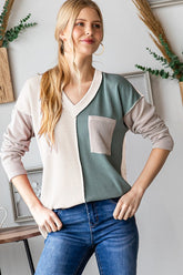 Heimish Color Block Exposed Seam Ribbed T-Shirt Cream OutfitFlow