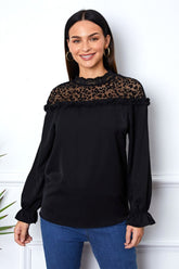 Leopard Frill Flounce Sleeve Blouse Black OutfitFlow
