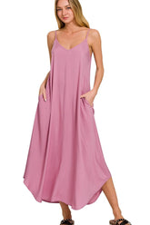 Zenana Woven Arc Hem Cami Dress With Flowy Pockets LT ROSE OutfitFlow