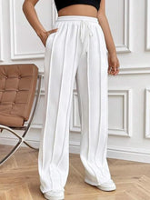 Drawstring Wide Leg Pants with Pockets White OutfitFlow