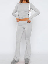 Devine Round Neck Long Sleeve Top and Pants Set Gray OutfitFlow