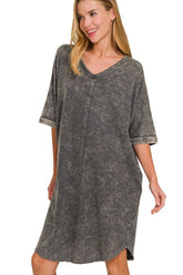 Zenana Acid-washed French Terry Tee Shirts Dress ASH BLACK OutfitFlow