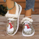 Snowman Print Round Toe Slip-Ons Khaki OutfitFlow
