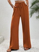 Wide Leg Drawstring Pants Caramel OutfitFlow