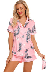Printed Button Up Short Sleeve Top and Shorts Lounge Set OutfitFlow