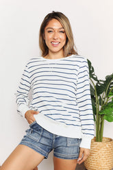 Double Take Striped Long Sleeve Round Neck Top Stripe OutfitFlow