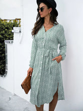 Button Down Printed Long Sleeve Shirt Dress Sage OutfitFlow