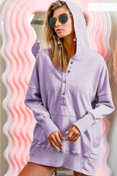 BiBi Half Snap Dropped Shoulder Hoodie LAVENDER OutfitFlow