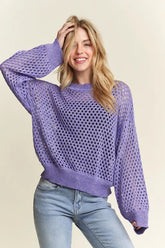 ADORA Round Neck Lurex Crochet Top PURPLE OutfitFlow