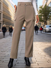 Perfee High Waist Straight Pants Mocha OutfitFlow