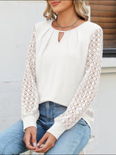 Cutout Round Neck Lace Long Sleeve Blouse White OutfitFlow