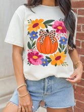 Pumpkin Floral Graphic Round Neck T-Shirt White OutfitFlow