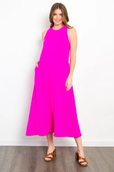 Be Stage Midi Tank Dress with Pockets Magenta OutfitFlow