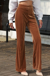 High Waist Corduroy Flare Pants Caramel OutfitFlow