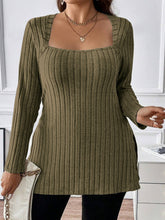 Plus Size Square Neck Long Sleeve Top Moss OutfitFlow