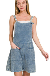 Zenana Woven Double Gauze Acid Washed Romper DUSTY BLUE OutfitFlow