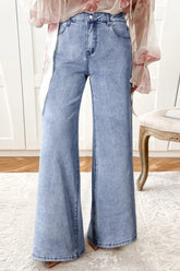 High-Waisted Wide Leg Flare Jeans Light Blue OutfitFlow