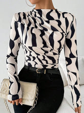 Printed Long Sleeve Blouse Apricot OutfitFlow
