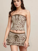 Leopard Print Strapless Top and Skirt Two-Piece Set Brown OutfitFlow