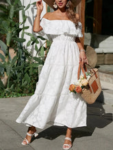 Ruched Off Shoulder Short Sleeve Midi Dress White OutfitFlow