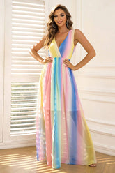 Surplice Neck Sleeveless Maxi Dress Multicolor OutfitFlow