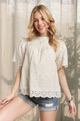 ADORA Ruffle Shoulder Blouse NATURAL OutfitFlow