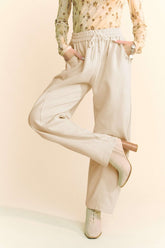 Davi & Dani Drawstring Wide Leg Sweatpants Cream OutfitFlow