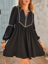 Ruched Notched Long Sleeve Mini Dress Black OutfitFlow