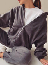 Zip Up Long Sleeve Hoodie and Joggers Set Dark Gray OutfitFlow