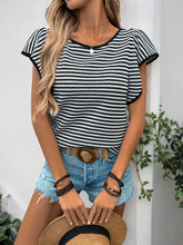 Ruffled Round Neck Short Sleeve Top Black OutfitFlow