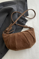 Suede Croissant Shape Shoulder Bag Brown One Size OutfitFlow