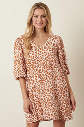 Mittoshop Animal Print Puff Sleeve Mini Dress MUSTARD OutfitFlow