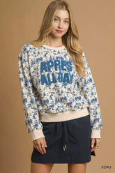 Umgee Scenic Print Cropped Sweatshirt ECRU OutfitFlow