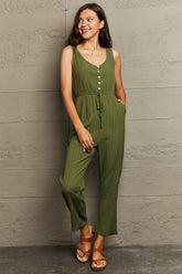 Perfee Tied Sleeveless Jumpsuit with Pockets Matcha Green OutfitFlow