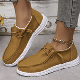 Round Toe Canvas Sneakers Caramel OutfitFlow