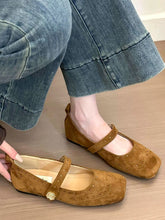 Eyelet Square Toe Flat Slip-Ons Brown OutfitFlow