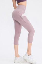 Wide Waistband Cropped Active Leggings with Pockets Lilac OutfitFlow