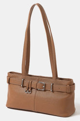 Fame Belt Strap Textured Faux Leather Shoulder Bag DBR One Size OutfitFlow