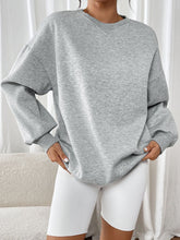 Perfee Round Neck Long Sleeve Sweatshirt Light Gray OutfitFlow