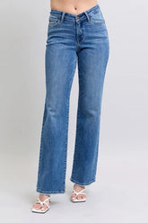Judy Blue Full Size High Waist V-Front Vintage Wash Straight Jeans Plus Size DK OutfitFlow