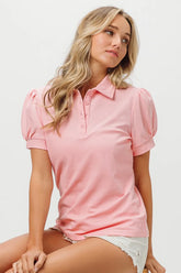 BiBi Short Puff Sleeve Pique Shirt BLUSH OutfitFlow