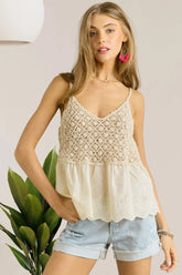 ADORA Crochet V Neck Tank Top BEIGE OutfitFlow