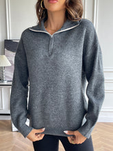 Half Zip Dropped Shoulder Sweater Charcoal OutfitFlow